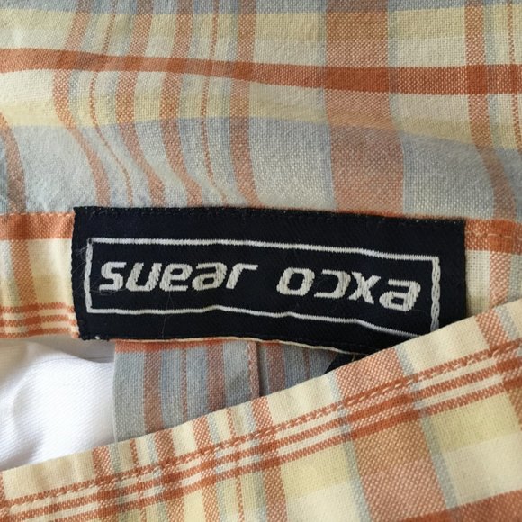 Exco Jeans Mens Vintage Orange Blue Plaid Button Down Shirt Short Sleeve Sz 2XL - Picture 15 of 16